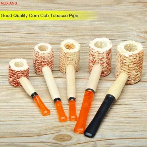 MUXIANG 5Pcs CornCob Tobacco Pipe for Beginner Smoker Small Plastic Mouthpiece Wooden Stem Straight SmokingPipe ae01/02/03/07/05