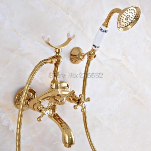 Wall Mounted Bathtub Faucet Gold Color Brass Tub Sink Faucet Telephone Style Bathroom Bath Shower Set with Handshower lna951