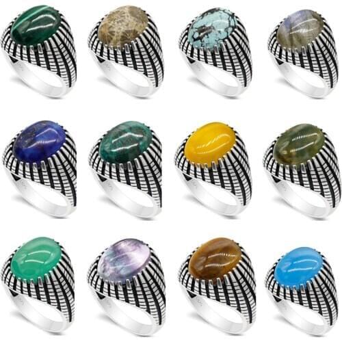 Genuine 925 Sterling Silver Ring With Natural Stone Mens Wedding/Party Ring Antique Silver Turkish Jewelry Fine Jewelry