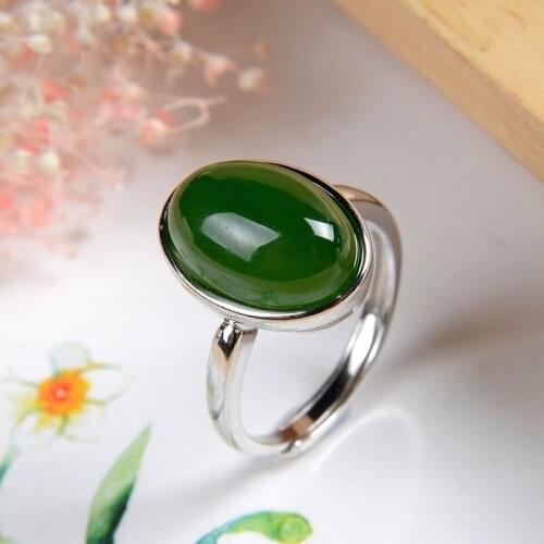 Natural 925 sterling silver inlaid hetian jade rings natural jade rings resizable rings for women engagement