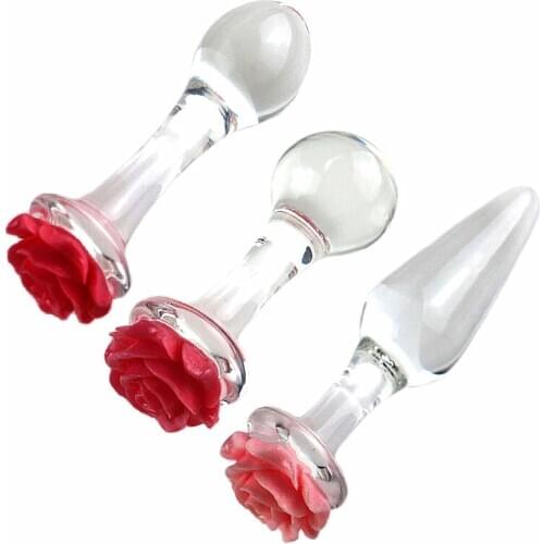 Newest Rose Glass Anal Dildo Female Masturbator Anal Toys Dilator G Spot Stimulation Massager Anal Plug Crystal Glass Buttplug