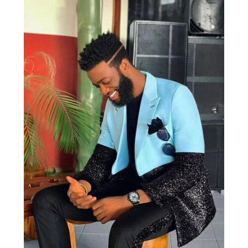 2021 New Unique Design Sequied Sparkly Costume Homme Mens Suits 2 Pcs Groomsmen Wedding Tuxedos Terno Masculino Slim Fit Prom