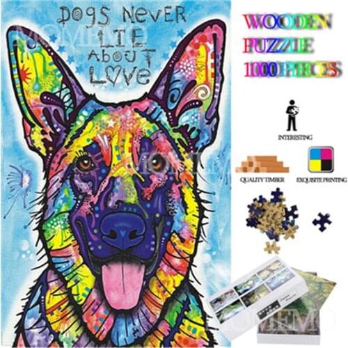 Color Dog Wooden Jigsaw Puzzle 1000 Pieces Animals Art Painting Puzzles Toys for Adults DIY Games Assembly Kids Wooden Puzzle