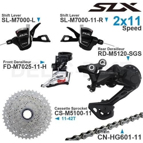 SHIMANO SLX M7000 2x11 Speed Groupset include M7000 Shifters Front Derailleur M5120 Rear Derailleur M5100 Cassette 42T and Chain