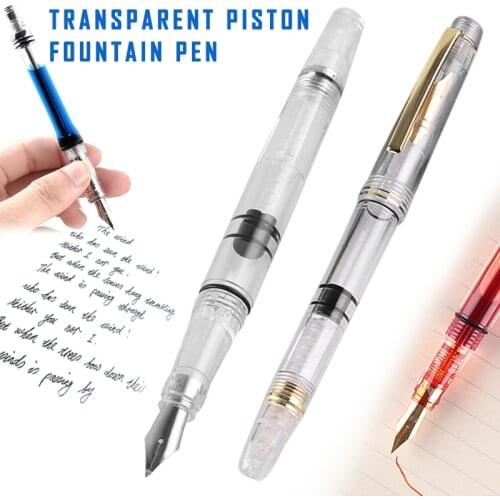 Transparent Piston Fountain Pen Clear Ink Pen EF F Nib Extra Fine Large Capacity Writing Hot Pens, Pencils & Writing Supplies