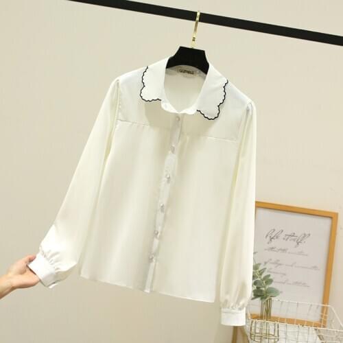 Plus Size XL-4XL White Black Tops Womens Casual Long Sleeved A-line Blouse