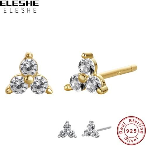 Real 925 Sterling Silver Triangle Stud Earrings Gold Plated Crystal Zircon Earrings for Women Birthday Party Jewelry Gift