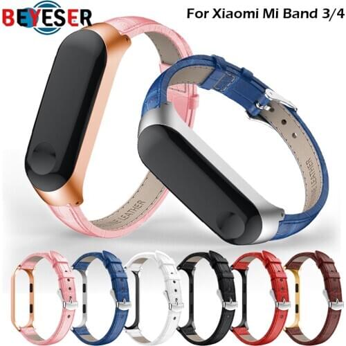 Luxury leather quality watch band strap For Xiaomi band 3 Replacement wristband For MIband 4 smart watchbands +Metal Case new