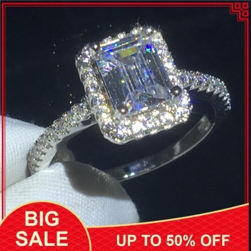 Handmade Princess ring Silver color AAAAA sona Cz Stone Engagement wedding band ring for women Bridal Jewelry