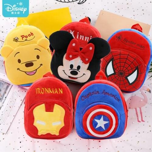 Disney Kids Plush Backpack Cartoon Mickey Anime Marvel Spiderman Winnie Kawaii Children Plush Schoolbag Pack Girl Toy Gift