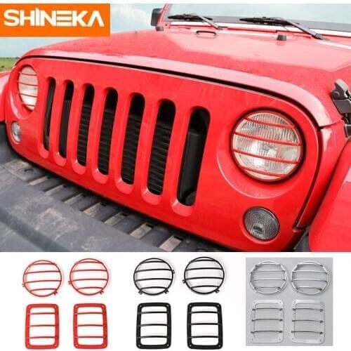 SHINEKA Metal Headlight Cover Tail Light Rear Lamp Guards Protector for Jeep Wrangler JK 07-16 Car Styling
