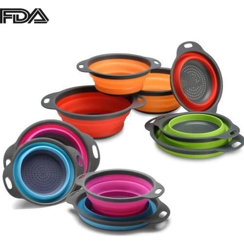 Small Large Size Folding Drain Basket Circle Drain Basket Telescopic Folding Brasket Rubber-Plastic Fruit