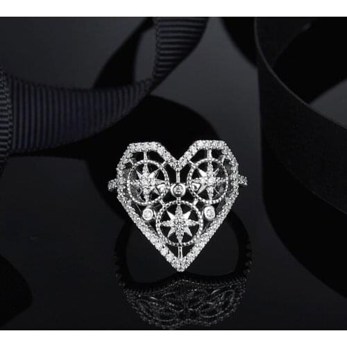SOELLE Luxury 925 Sterling Silver Endless Love Heart Ring Cubic Zirconia Hollow Valentine Finger Rings for Women Lovers Jewelry