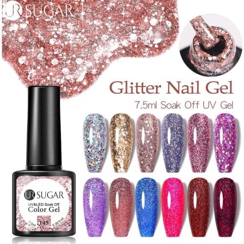 UR SUGAR 7.5ml Glitter UV Gel Polish Bling Sequins Rose Gold Silver Soak Off Manicure Nail UV Gel Polish Varnish Base Top Coat