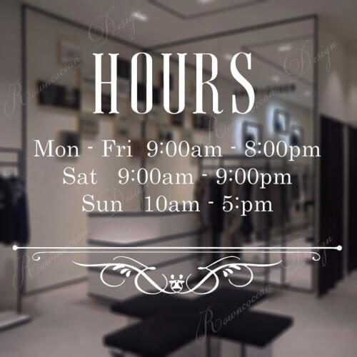 Custom Business Hours Window Decals Vinyl Interior Decoration Shop Store Hours Storefront Window Stickers Removable Murals 4270