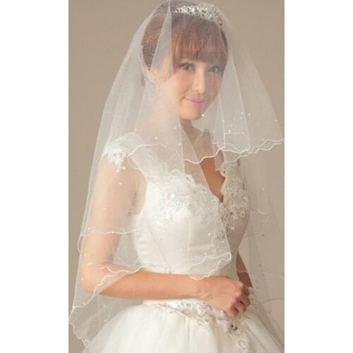 Women Bride Bridal Wedding White Party Pearl Hair Head Veil Wrap Prop NO Comb