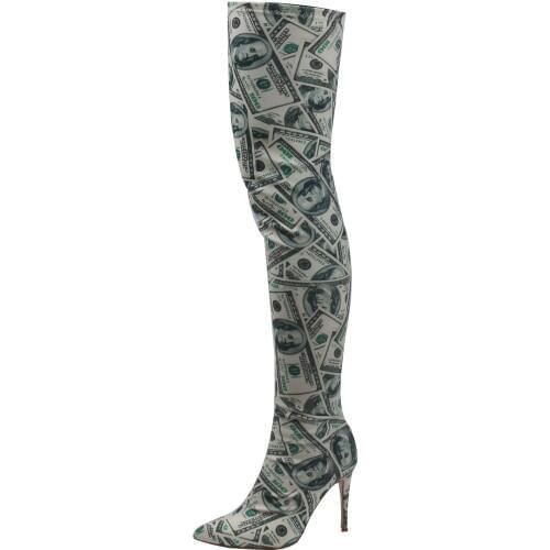 TIMETANG New Lycra Stretch Over The Knee Boots Pointed Stiletto Heels Special Dollors Printed Fashion Long boots Size 34-44