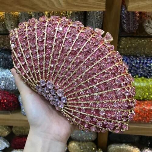 Women pink Evening Clutch Multi Crystal Bags Ladies Party Dinner Handbag and Purse Bridal Wedding Rhinestones Metal day Clutches