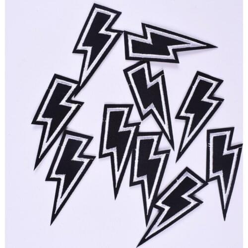 10Pcs/Lot Lightning Patches Stickers Black Color DIY Patch Fabric Appliques Embroidered Iron On Clothes Badge Embroidery