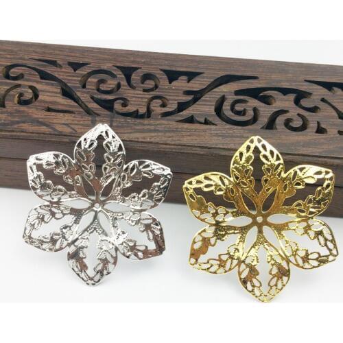 20pcs 43mm Filigree flower Wraps Metal Charms For Embellishment Scrapbook DIY Jewelry Metal Craft Headwear accessories