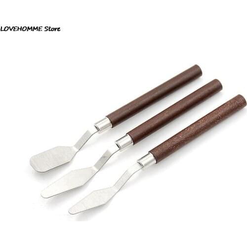 3Pcs Mixed Stainless Steel Palette Scraper Set Spatula Knives Painting Knife Blade Wooden Handle For Artist Oil Painting Tools