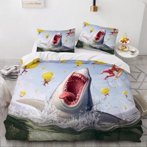 3D Custom Design Sea Animal Duvet Cover Sets Animal Comforther Cover Pillow Slip King Queen Double Single Size White Bedding Set
