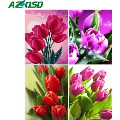 AZQSD Adult Coloring By Numbers Flowers Handpainted Gift DIY Painting By Number Canvas Kits Tulip Decor For Home