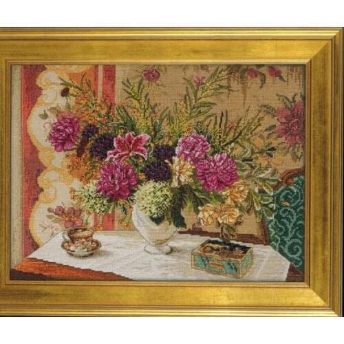 Bucilla-45629 Lily and peony vase 51-40 cross stitch kit aida fabric 18ct 14ct canvas cotton thread embroidery kits
