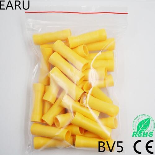 BV5 BV5.5 Full Insulating Wire Connector wire connector 50PCS/Pack Butt Connectors Crimp Electrical Wire Splice Terminal BV