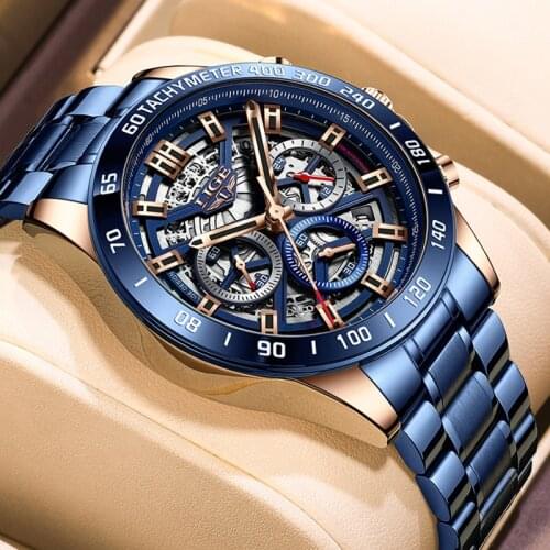 New2021 Top Brand Luxury Fashion Watch For Men Stainless Steel Clock Luminous Quartz Waterproof Wristwatch Relogio Masculino+Box