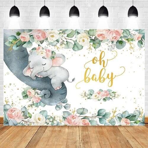 Yeele Baby Birthday Backdrop Photocall Photography Elephant Flower Dot Portrait Party Decor Background Photo Studio Photographic
