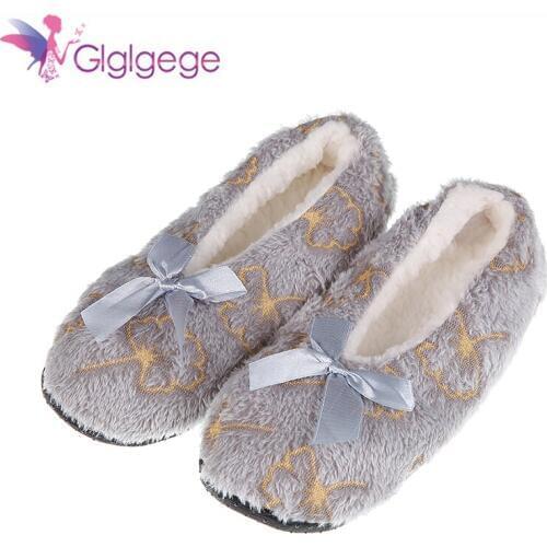 Glglgege Winter Slippers Women Shallow Home Embroidered Warm Plush House Shoes Print Knitted Fluffy Slippers Claquette Fourrure