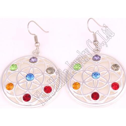 Hot Selling New Arrival flower of life seven chakra crystals symbol charm religious pendant Buddhist earring