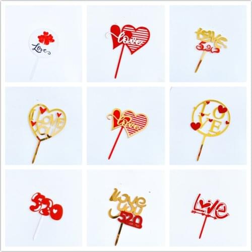 INS Acrylic Happy Birthday Cake Topper Love Golden red wedding Cake Toppers for Wedding anniversary Party dessert decorations