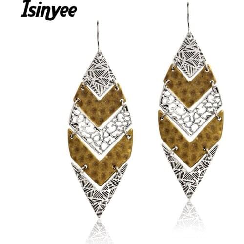 ISINYEE Fashion Large Leaf Hollow Flower Dangle Earrings For Women Big Ethnic Ear Tibetan Silver Jewelry Brincos 2021