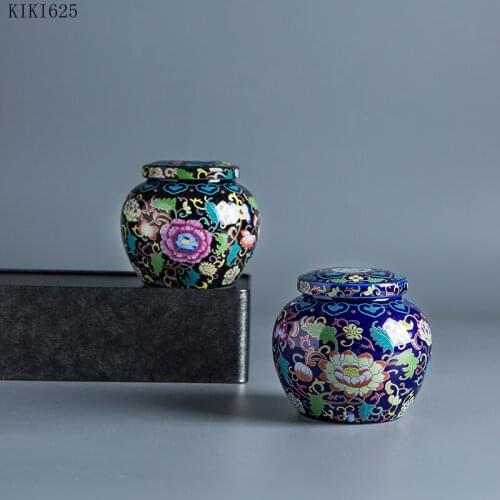 European Colorful Lotus Pattern Ceramic Storage Jar Household Portable Mini Tea Tin Moisture-proof Sealed Candy Jar Home Decor