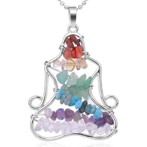 KFT Natural Healing Chakra Pointed Crystal Quartz Colorful Rainbow Yoga Buddhism Chakra Reiki Stone Pendant Rope Chain Necklace