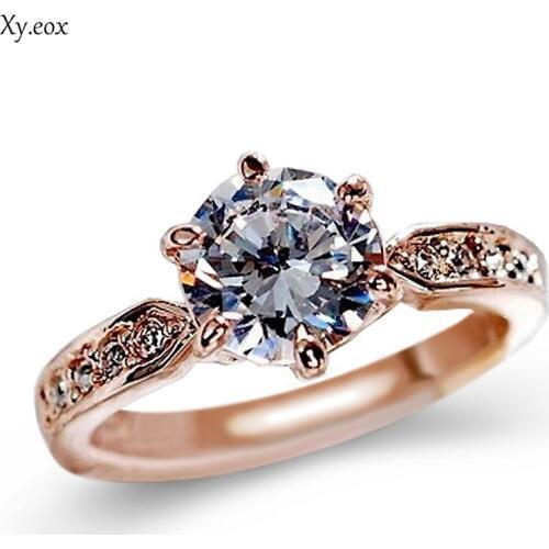 Korean Wedding Rings Eight Heart Eight Arrows Rhinestone Zircon Ring for women girls With Gift bag