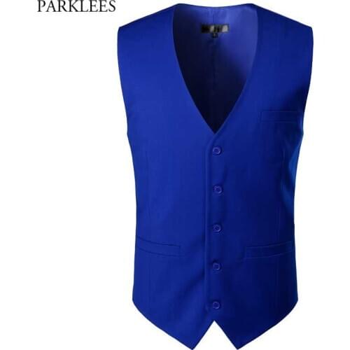 Royal Blue Mens Dress Suit Vest 2021 Brand New Sleeveless Vests Waistcoat Men Formal Business Wedding Vests Male Gilet Homme