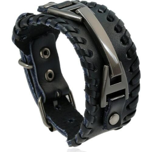 Punk Black Brown Leather bracelet For Men Fashion Metal Charms Adjustable Size Male Bangle Fashion Jewelry Erkek Bileklik Gifts