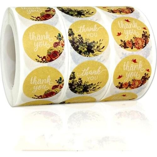 Round Brown Paper floral 500pcs/ roll sticker Thank you Flower seal sticker gift box wedding envelope decorative label