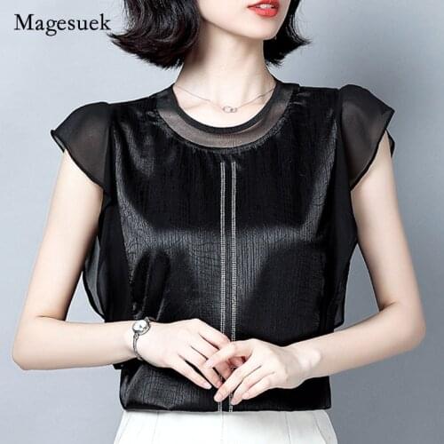 Summer Women Solid Ruffles Shirts Casual O-Neck Chiffon Sleeveless Blouse Elegent Loose Blouse Fashion Women Tops Blusas 13749