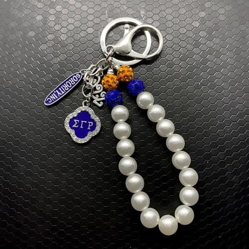 Fashion SIGMA GAMMA RHO sorority society rhinestone metal pendant simulation pearl key chain