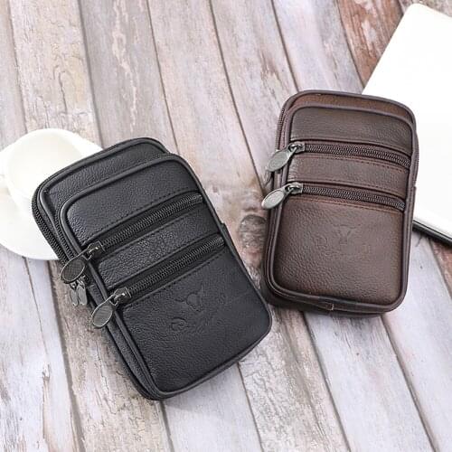 Fashion Men Washed PU Leather Waist Bag Multi-pockets Belt Bag Male Business Fanny Packs Mobile Phone Bags Solid Color Pu Wallet