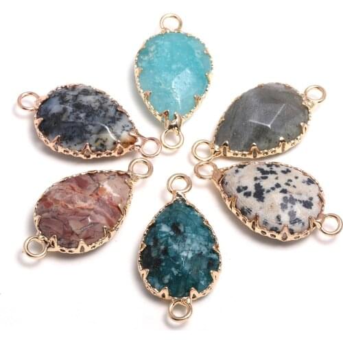Fashion Faceted Double Hole Pendant Natural Stone Apatite Agater Connector Charms For Jewelry Making DIY Necklace Bracelet