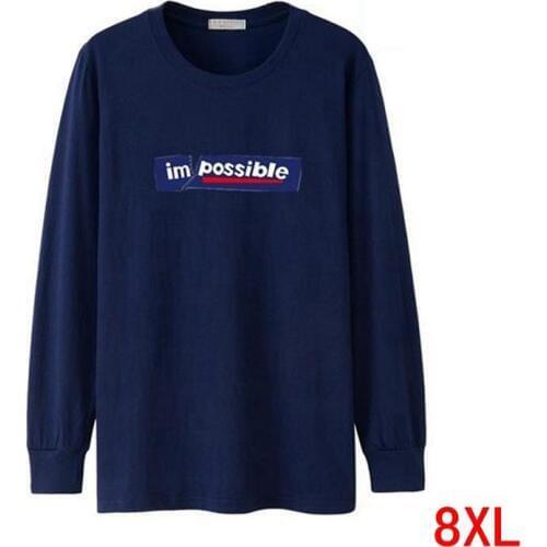 Mens big T-shirt large size 5XL 6XL 7XL 8XL autumn and winter long-sleeved round neck letter XL home navy blue T-shirt