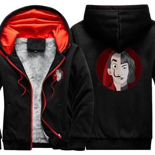 La casa de papel Camouflage Mens Raglan Thicken Jackets Keep Warm Long Sleeve Coats Hooded Leisure Tops Retro sudadera hombre