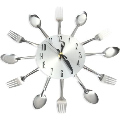 32CM Knife Fork Wall Clock Creative Modern Stainless SteelAnalog Quartz metal Clocks for Home Office restaurant Room Decorative