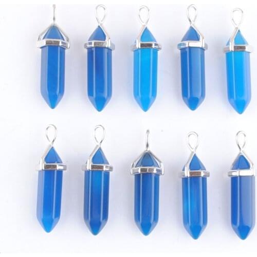 Wholesale 10pcs High Quality Assorted Blue Agates Natural Stone Pillar Charms Chakra Pendants & Necklaces For Making QN4418