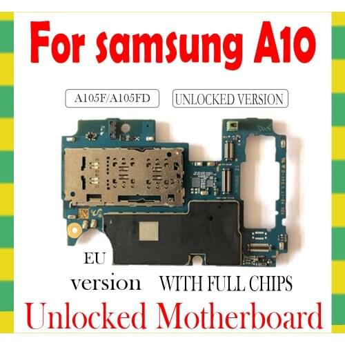 Original Motherboard For Samsung Galaxy 100% Original For Samsung Galaxy A10 A105F Unlock Motherboard with full chips Logic Boar